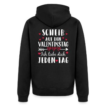 Scheiß auf den Valentinstag - Ich liebe dich j... - Unisex Premium Bio Zip Hoodie - Schwarz - Hinten - Nico (187cm)