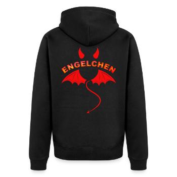 Teufel als Engelchen Lustiges Teufelchen Kostüm - Unisex Premium Bio Zip Hoodie - Schwarz - Hinten - Nico (187cm)