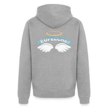 Teufelchen als Engel Lustiges Teufel Kostüm - Unisex Premium Bio Zip Hoodie - Grau meliert - Hinten - Nico (187cm)