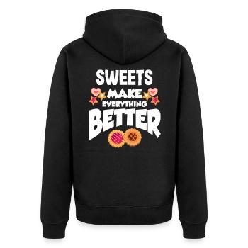 Süßigkeiten Süßwaren Konditorei Kekse Spruch - Unisex Premium Bio Zip Hoodie - Schwarz - Hinten - Nico (187cm)
