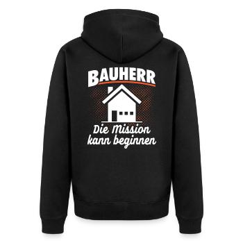 Bauherr - Die Mission kann beginnen - Hausbau - Unisex Premium Bio Zip Hoodie - Schwarz - Hinten - Nico (187cm)