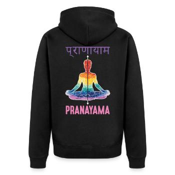 Pranayama Buddhismus Zen Yoga Meditation - Unisex Premium Bio Zip Hoodie - Schwarz - Hinten - Nico (187cm)