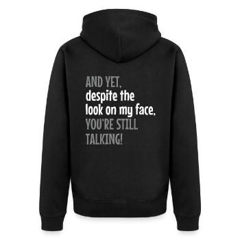 Funny Sarcasm offensive saying coworker - Unisex Premium Organic Zip Hoodie - black - Back - Nico (187cm)