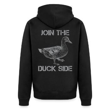 Join The Duck Side Funny Bird Joke Farm Tier - Unisex Premium Organic Zip Hoodie - black - Back - Nico (187cm)