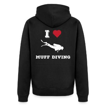 Perverser Humor Muff Tauchen Oral Sex Witz - Unisex Premium Bio Zip Hoodie - Schwarz - Hinten - Nico (187cm)