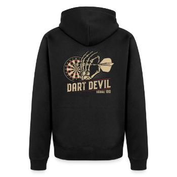 Dart Devil Score 180 Darten Darter Dartspieler - Unisex Premium Bio Zip Hoodie - Schwarz - Hinten - Nico (187cm)