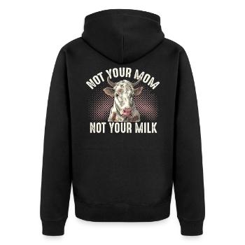 Not Your Mom - Not Your Milk - Vegan Veganismus - Unisex Premium Bio Zip Hoodie - Schwarz - Hinten - Nico (187cm)