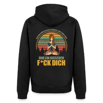 Ich bin größtenteils Frieden, Liebe und Licht - Unisex Premium Bio Zip Hoodie - Schwarz - Hinten - Nico (187cm)