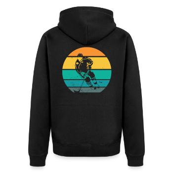Eishockey Eishockeyspieler Geschenkidee Retro - Unisex Premium Bio Zip Hoodie - Schwarz - Hinten - Nico (187cm)