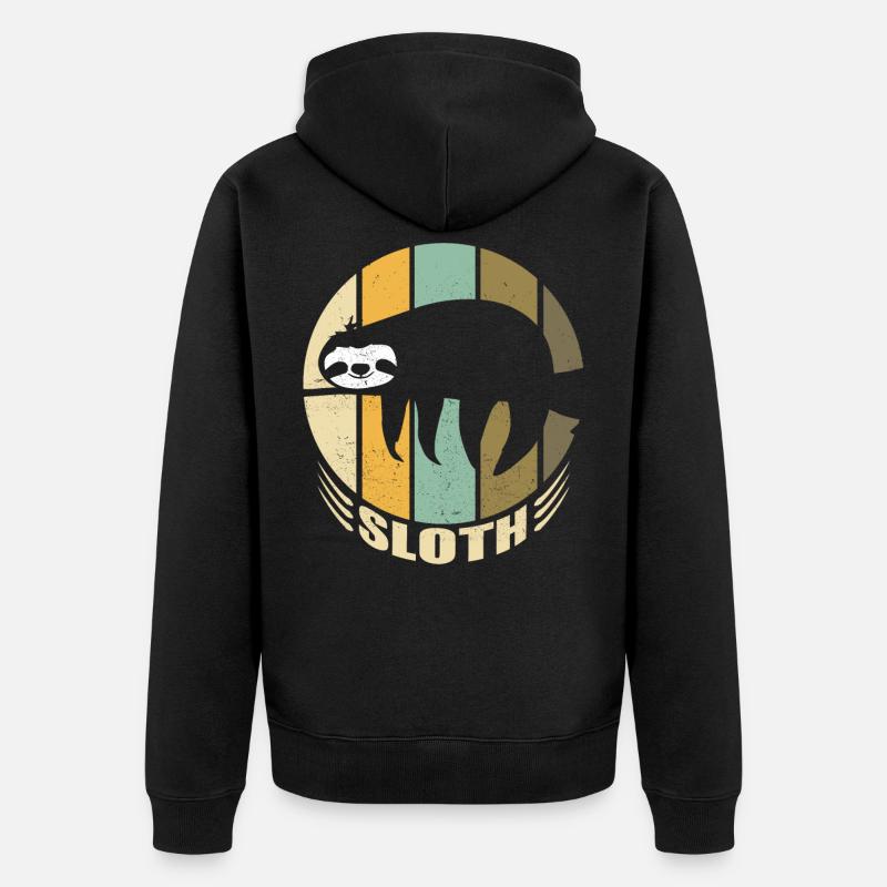 Sloth Retro Sloth Funny Gift Idea Present - Unisex Premium Organic Zip Hoodie - black