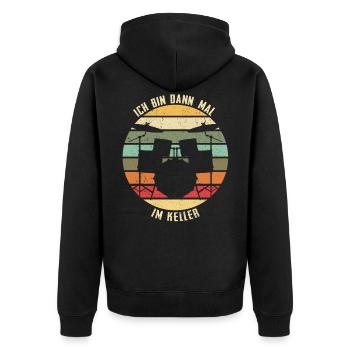 Ich bin dann mal im Keller - Schlagzeug Retro - Unisex Premium Bio Zip Hoodie - Schwarz - Hinten - Nico (187cm)