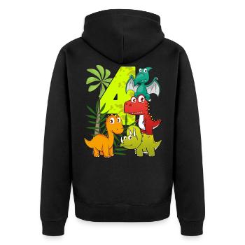 Garçon d'anniversaire de 4 ans quatre 4. Dino T-Rex - Veste à capuche bio Premium Unisexe - noir - Dos - Nico (187cm)