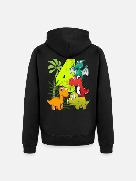 4-jarige jarige vier 4. Dino T-Rex - Uniseks Premium bio ziphoodie - zwart
