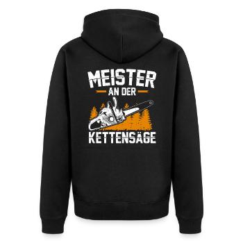 Meister an der Kettensäge - Motorsäge Holz Gärtner - Unisex Premium Bio Zip Hoodie - Schwarz - Hinten - Nico (187cm)