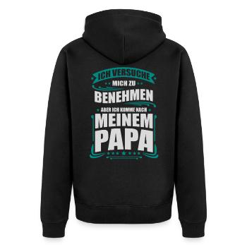 Ich versuche mich zu benehmen aber - Papa Kinder - Unisex Premium Bio Zip Hoodie - Schwarz - Hinten - Nico (187cm)