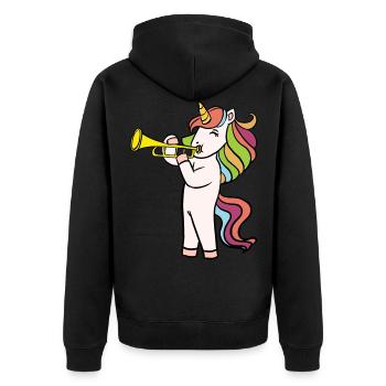 Cooles Trompete buntes Einhorn Unicorn Mädchen - Unisex Premium Bio Zip Hoodie - Schwarz - Hinten - Nico (187cm)