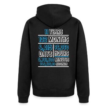 11 jähriges Jubiläum Geburtstag - Unisex Premium Bio Zip Hoodie - Schwarz - Hinten - Nico (187cm)