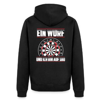 Ein Wurf und ich bin auf 180 - Darten Darts Dart - Unisex Premium Bio Zip Hoodie - Schwarz - Hinten - Nico (187cm)