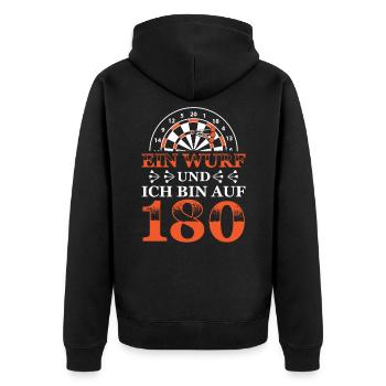 Ein Wurf und ich bin auf 180 - Dart Darts Darten - Unisex Premium Bio Zip Hoodie - Schwarz - Hinten - Nico (187cm)
