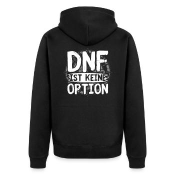 DNF ist keine Option - Geocacher - Unisex Premium Bio Zip Hoodie - Schwarz - Hinten - Nico (187cm)