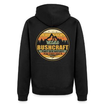 Bushcraft mit der Natur im Einklang - Survival - Unisex Premium Bio Zip Hoodie - Schwarz - Hinten - Nico (187cm)