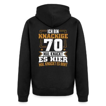 Ich bin knackige 70 - Geburtstag Geschenk - Unisex Premium Bio Zip Hoodie - Schwarz - Hinten - Nico (187cm)