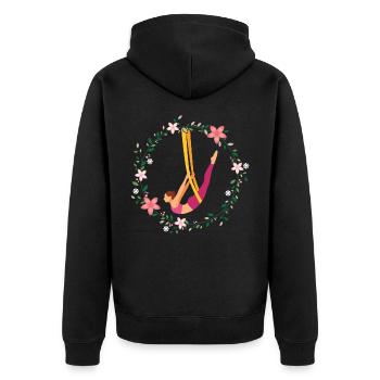 Antenne Yoga Blume Akrobatik Sport Luftakrobatin - Unisex Premium Bio Zip Hoodie - Schwarz - Hinten - Nico (187cm)