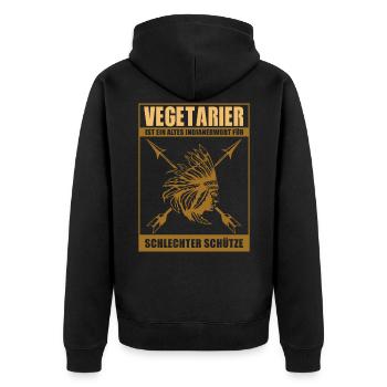 Vegetarier ist ein altes Indianerwort - Anti Vegan - Unisex Premium Bio Zip Hoodie - Schwarz - Hinten - Nico (187cm)