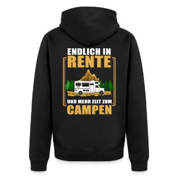 Endlich in Rente u. mehr Zeit zum Campen Wohnmobil - Unisex Premium Bio Zip Hoodie - Schwarz - Hinten - Nico (187cm)
