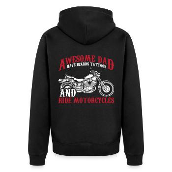 Bärtiger Papa mit Bart Tattoos Motorradfahrer - Unisex Premium Bio Zip Hoodie - Schwarz - Hinten - Nico (187cm)