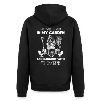 Repaire de jardin drôle avec des éleveurs de poulet - Veste à capuche bio Premium Unisexe - noir - Dos - Nico (187cm)