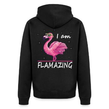 Flamant drôle, je flambe - Veste à capuche bio Premium Unisexe - noir - Dos - Nico (187cm)