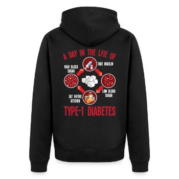 Typ 1 Diabetes Unterstützung T1D Diabetiker - Unisex Premium Bio Zip Hoodie - Schwarz - Hinten - Nico (187cm)