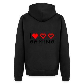 I Love Gaming - Unisex Premium Bio Zip Hoodie - Schwarz - Hinten - Nico (187cm)