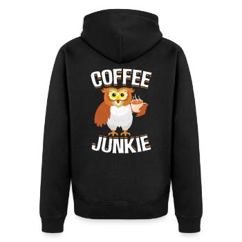 Coffee Junkie Eule Koffein Kaffeetrinker - Unisex Premium Bio Zip Hoodie - Schwarz - Hinten - Nico (187cm)