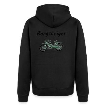 Zündapp Bergsteiger Moped Mofa - Unisex Premium Bio Zip Hoodie - Schwarz - Hinten - Nico (187cm)