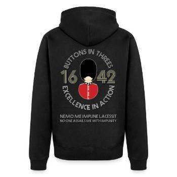 Scots Guards, Buttons in Threes - Unisex Premium Organic Zip Hoodie - black - Back - Nico (187cm)