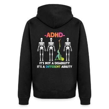 ADHD No disability special abilities - Unisex Premium Organic Zip Hoodie - black - Back - Nico (187cm)