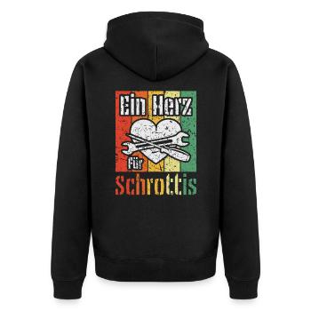 Handwerker & Schrotthändler | Ein Herz für Schrott - Unisex Premium Bio Zip Hoodie - Schwarz - Hinten - Nico (187cm)