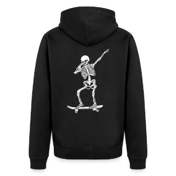 Dabbing Skating Skelett Retro Skateboard - Unisex Premium Bio Zip Hoodie - Schwarz - Hinten - Nico (187cm)