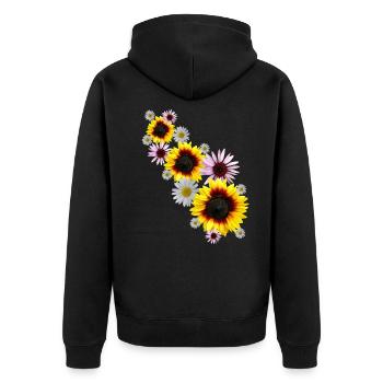 Blumenranke mit Sonnenblumen, Margeriten, Blumen - Unisex Premium Bio Zip Hoodie - Schwarz - Hinten - Nico (187cm)