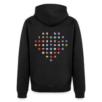 Drapeaux de pays internationaux accro au voyage - Veste à capuche bio Premium Unisexe - noir - Dos - Nico (187cm)
