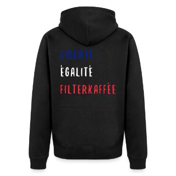 Liberte Egalite Filterkaffee Frankreich Lustig - Unisex Premium Bio Zip Hoodie - Schwarz - Hinten - Nico (187cm)