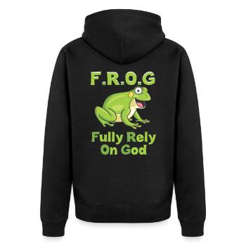Frog catch god faith christian love - Unisex Premium Organic Zip Hoodie - black - Back - Nico (187cm)