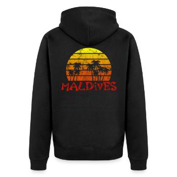 Malediven Palmen Sonnenuntergang Urlaub Retro - Unisex Premium Bio Zip Hoodie - Schwarz - Hinten - Nico (187cm)