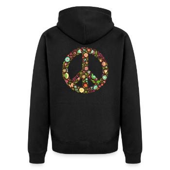 Peace flower freedom love movement 70s - Unisex Premium Organic Zip Hoodie - black - Back - Nico (187cm)