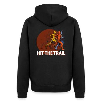 Trail running & mountain running, hit the trail - Unisex Premium Organic Zip Hoodie - black - Back - Nico (187cm)