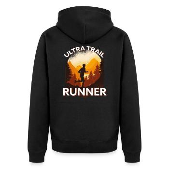 Trail Running & Berglauf, Ultra Trail Runner - Unisex Premium Bio Zip Hoodie - Schwarz - Hinten - Nico (187cm)