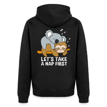 Sloth koala sleeping late riser cute loafers - Unisex Premium Organic Zip Hoodie - black - Back - Nico (187cm)