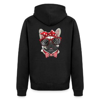 Süße französische Bulldogge mit Sonnenbrille - Unisex Premium Bio Zip Hoodie - Schwarz - Hinten - Nico (187cm)